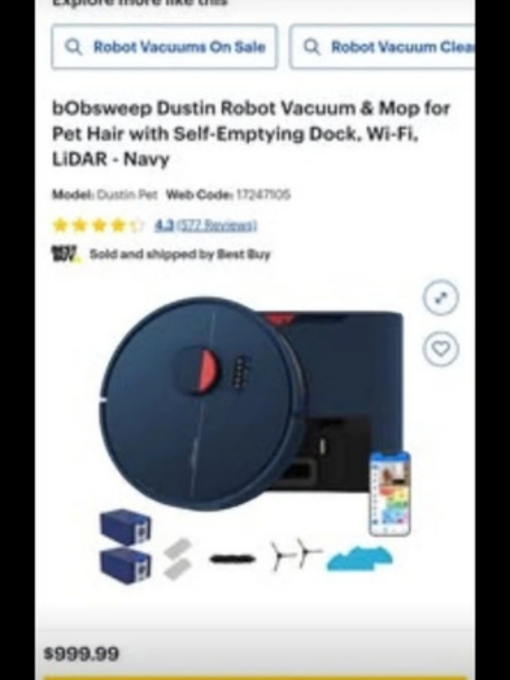 bObsweep Dustin Robot Vacuum & Mop